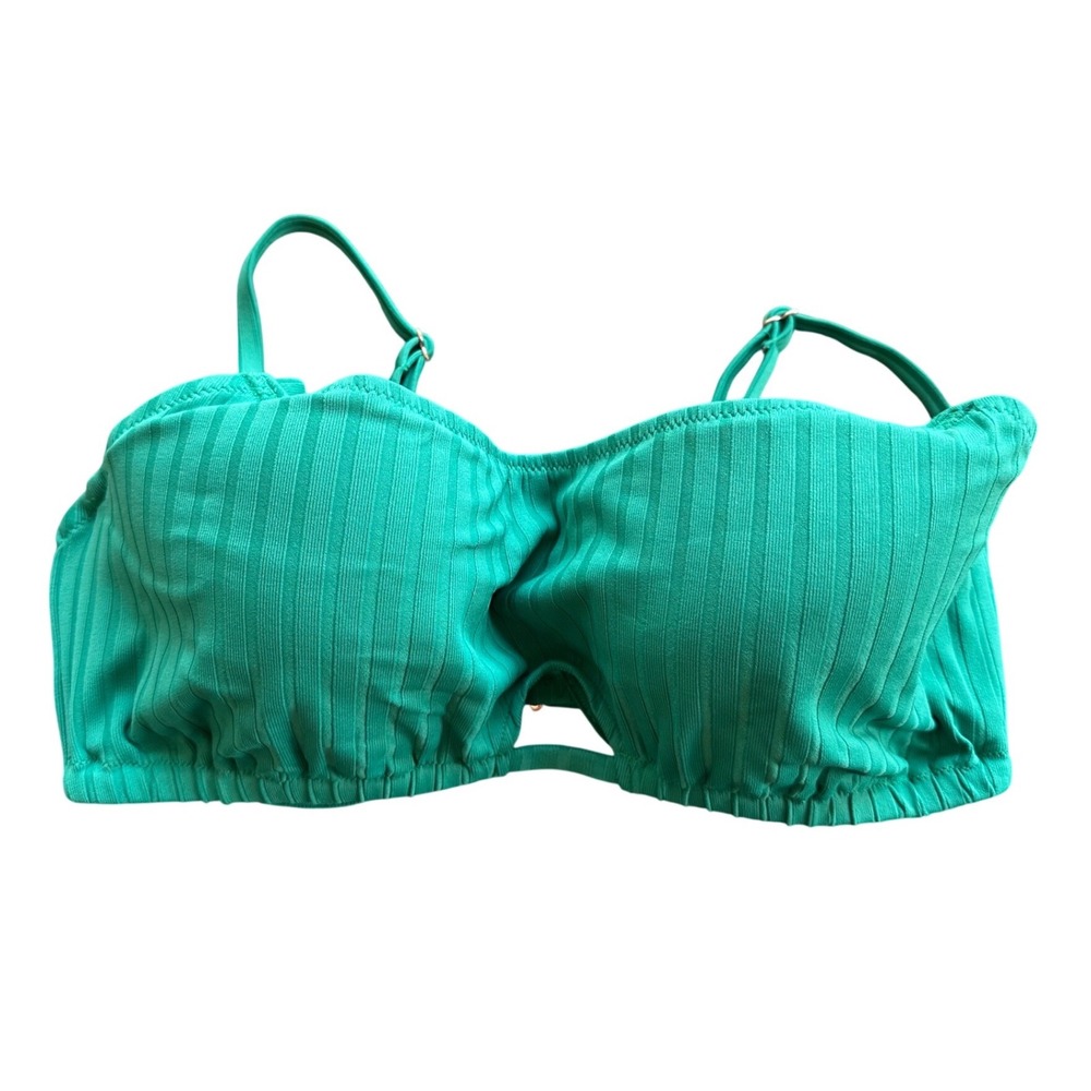 Shade & Shore Green Ribbed Underwire Bikini Top 34C Adjustableβ Straps A1299
